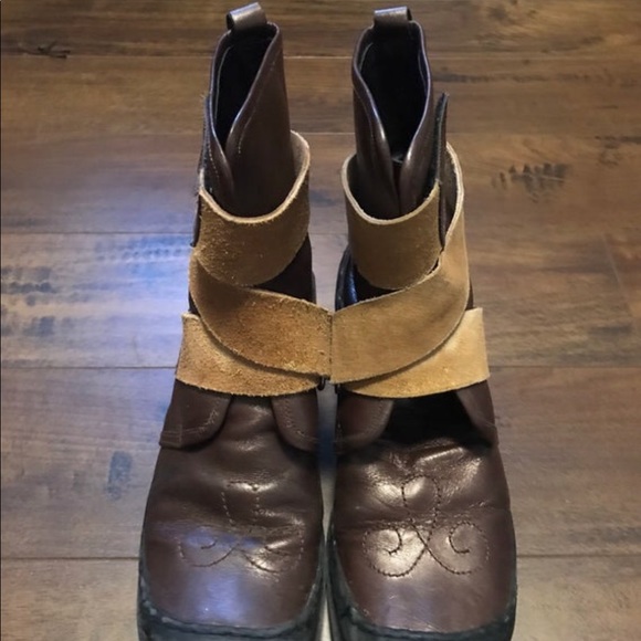 Retro Leather Square Toe Suede Wrap boots - Picture 2 of 5